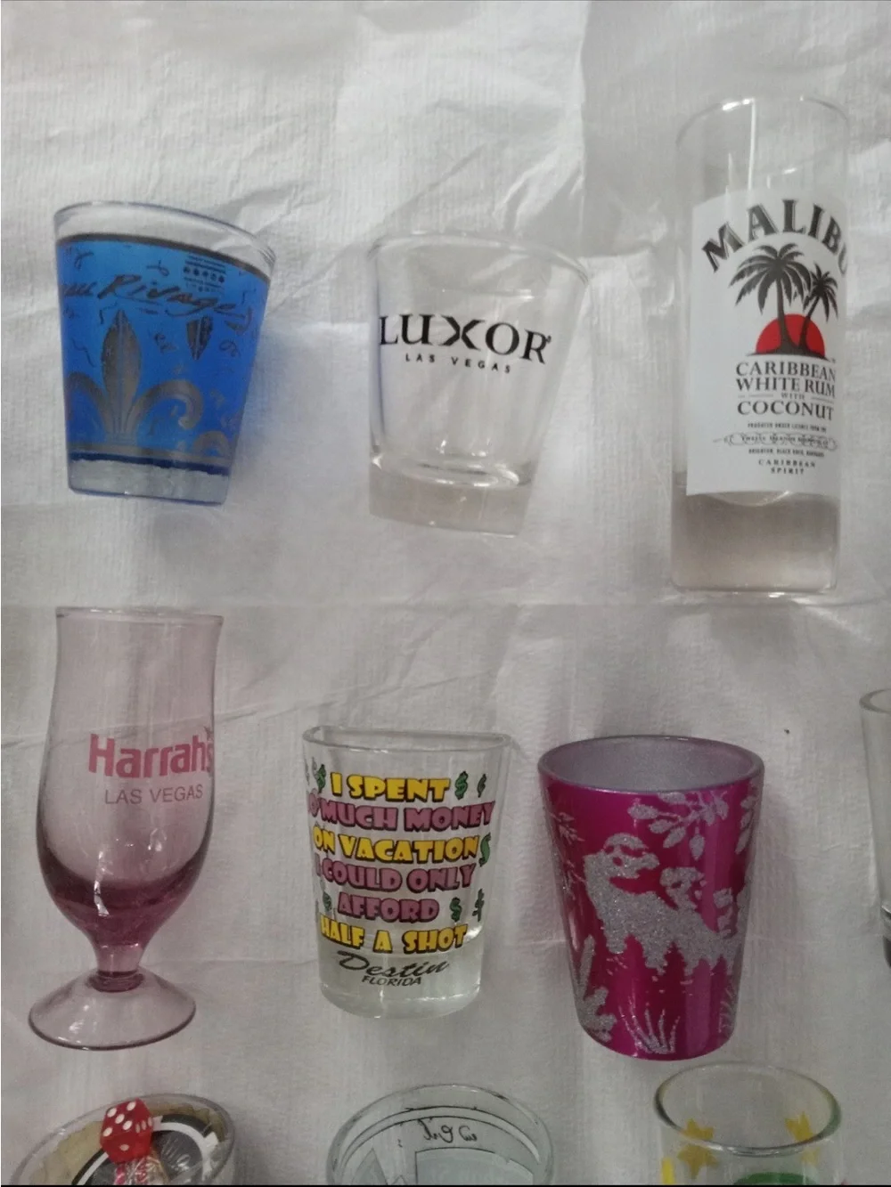 52 Souvenirs Shot Glasses, from USA to Overseas ,Coin, Trinkets, 3 bottles
